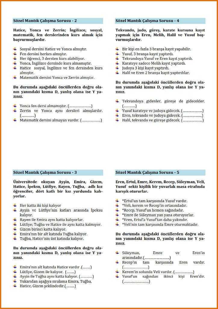 8. Sınıf Sözel Mantık Çalışma Kağıdı