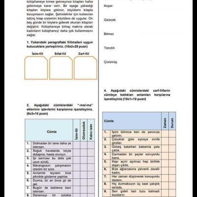 Fiilimsiler Testleri ve Çalışma Kağıtları – Turkceci.Net – Türkçe Testleri